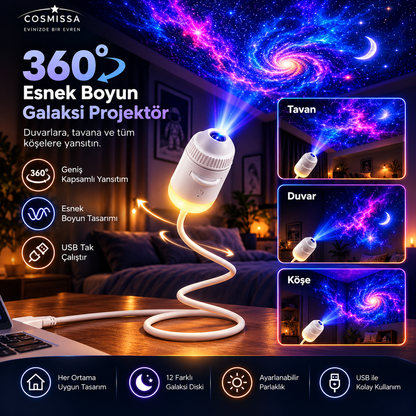 COSMISSA™ 12 Diskli 360° Galaksi Projektörü ve LED Gece Lambası